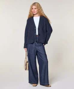 New Rodier Gilet oversize grosse maille bleu marine