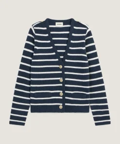 Discount Rodier Gilet rayé en laine bleu denim