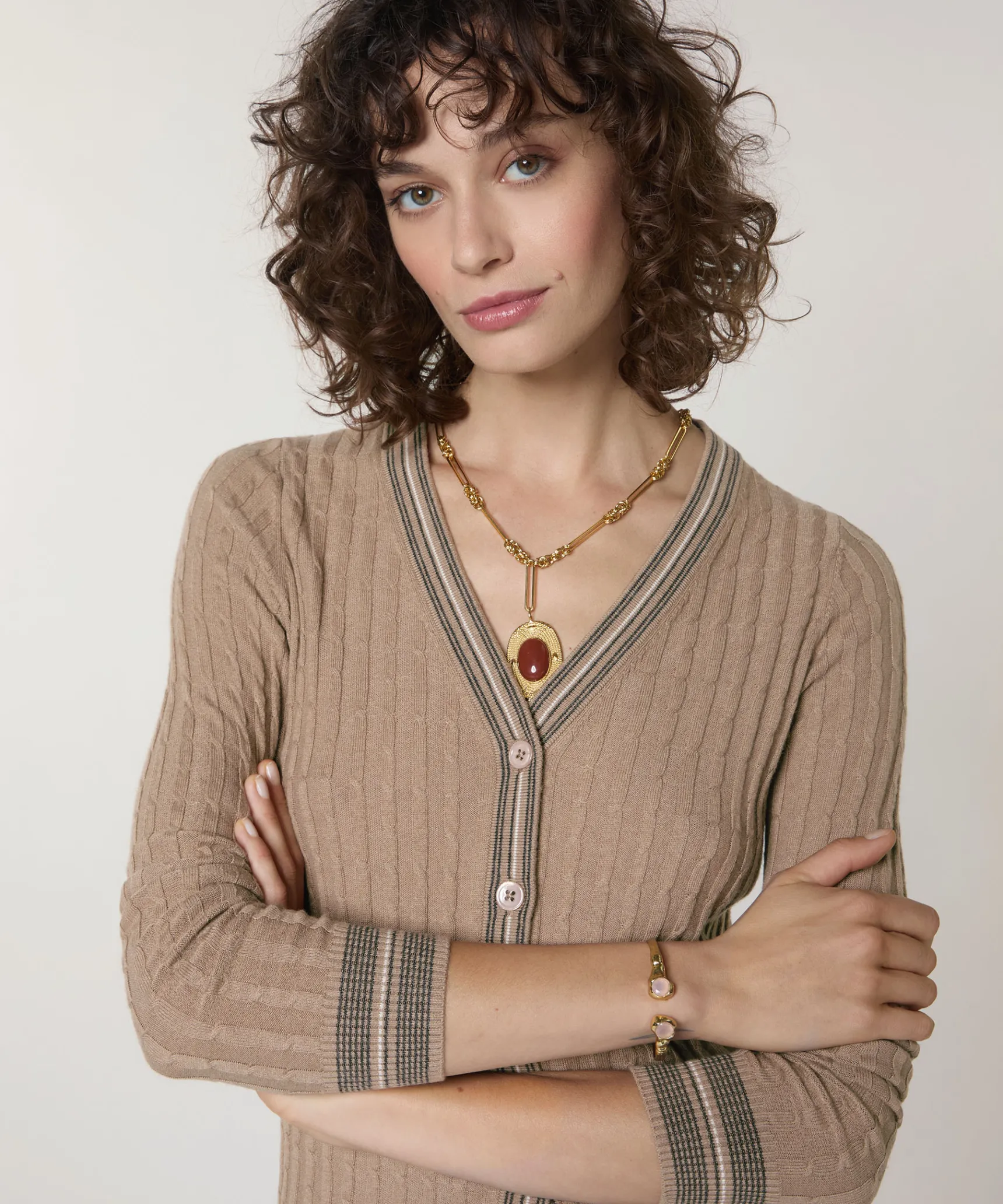 New Rodier Gilet torsades marron moka