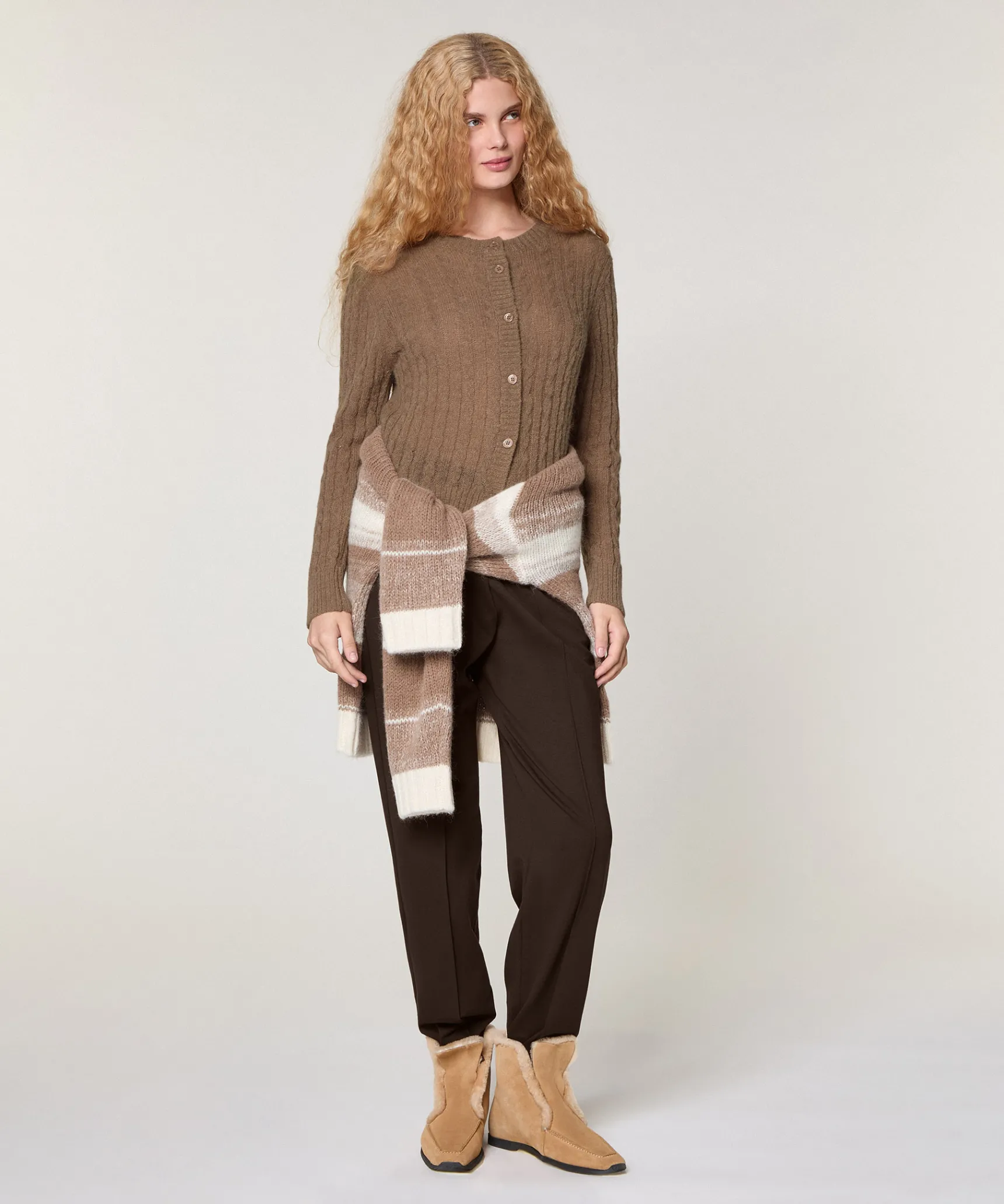 Best Rodier Gilet torsades en alpaga marron taupe