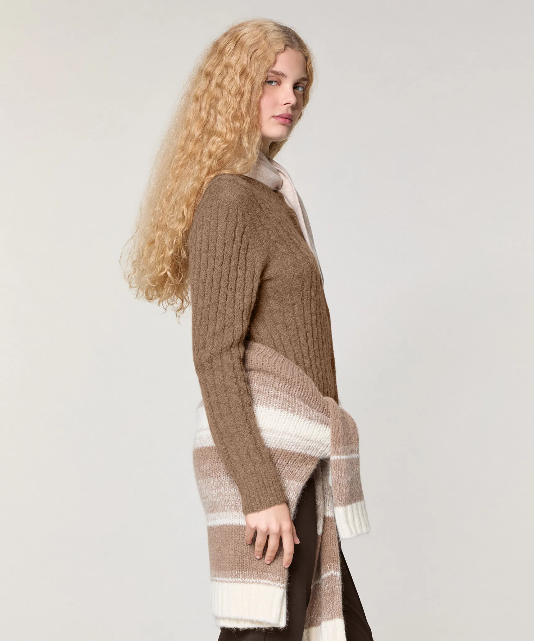 Best Rodier Gilet torsades en alpaga marron taupe