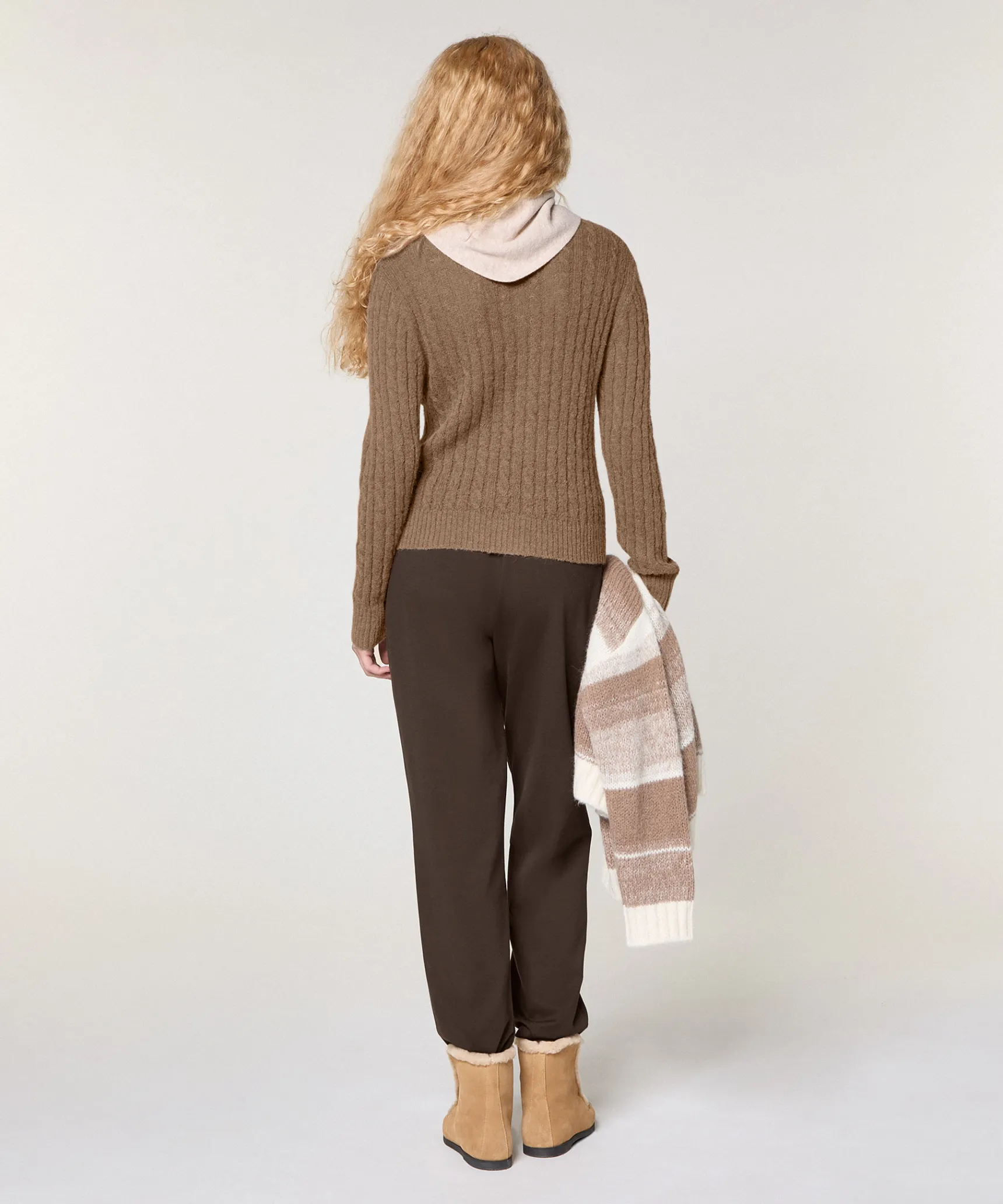 Best Rodier Gilet torsades en alpaga marron taupe