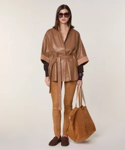 New Rodier Grand sac cabas Lou en cuir velours marron camel