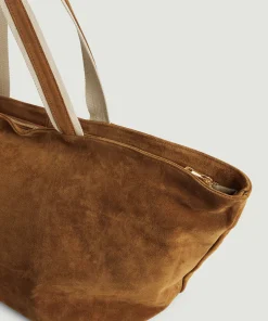 New Rodier Grand sac cabas Lou en cuir velours marron camel