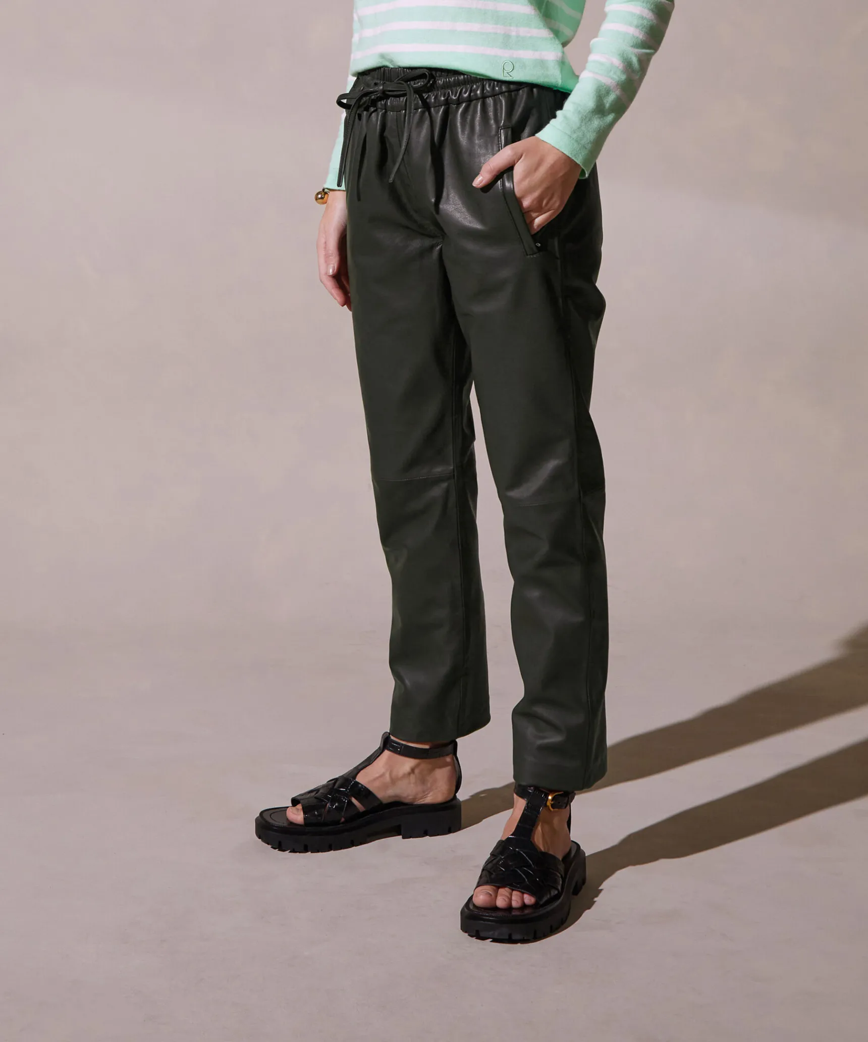 Online Rodier Jogging en cuir vert kaki