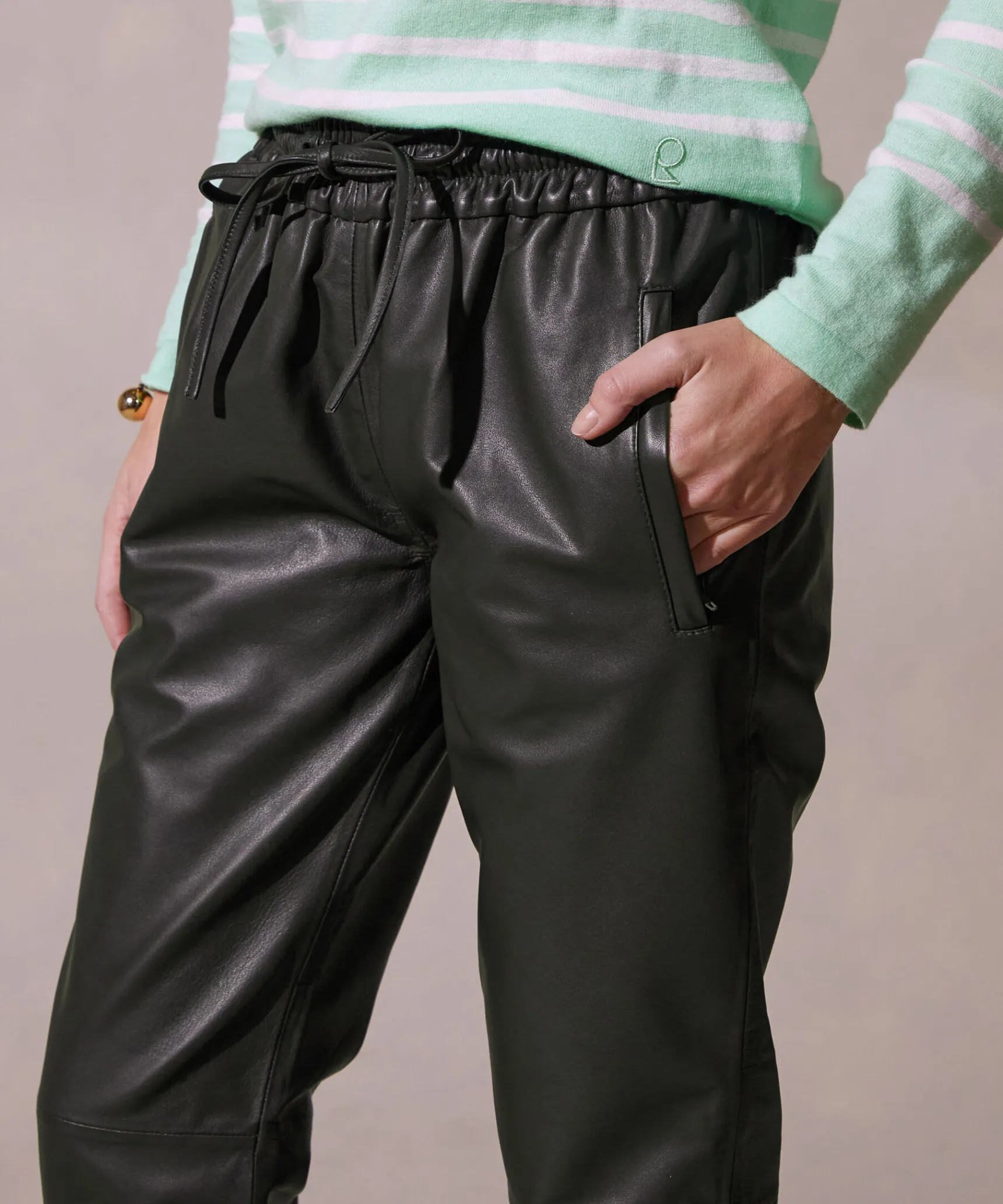 Online Rodier Jogging en cuir vert kaki