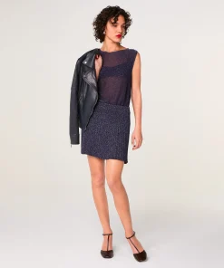 Best Rodier Jupe courte en maille lurex bleu marine