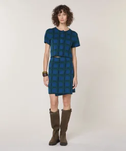 Sale Rodier Jupe droite à carreaux en maille bleu