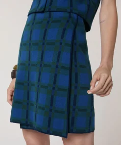 Sale Rodier Jupe droite à carreaux en maille bleu