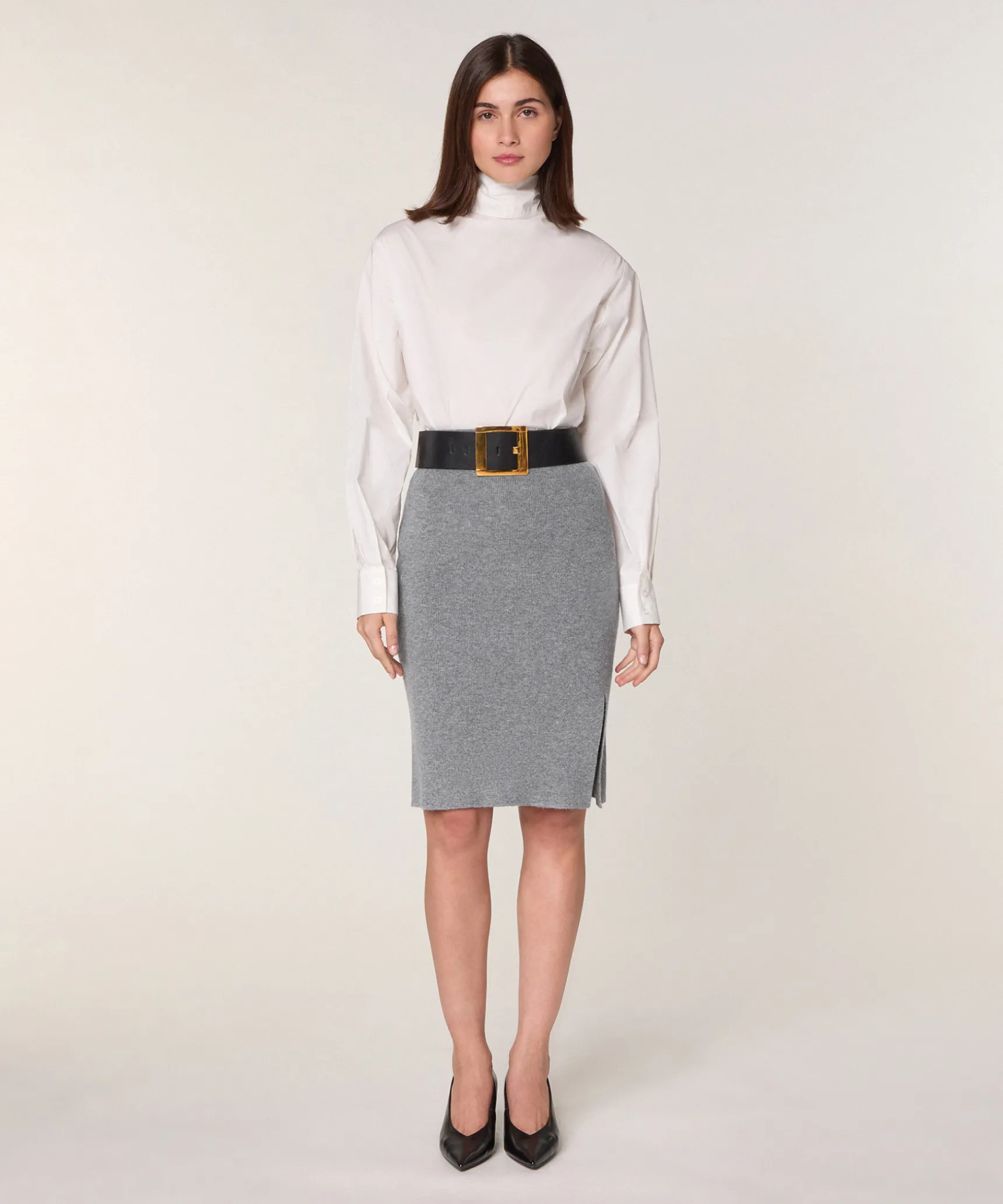 Online Rodier Jupe droite en laine et cachemire gris