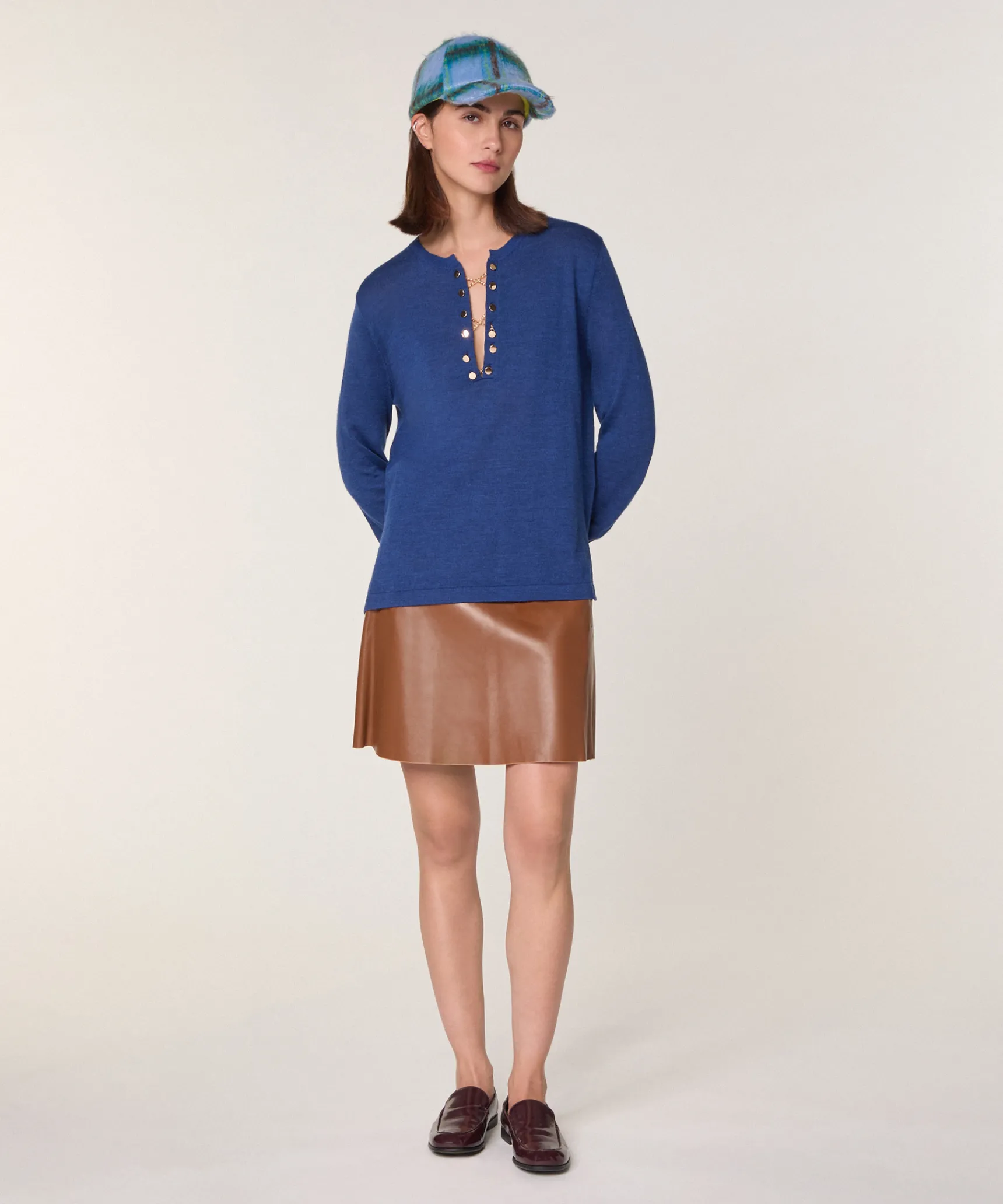 New Rodier Jupe en cuir marron camel
