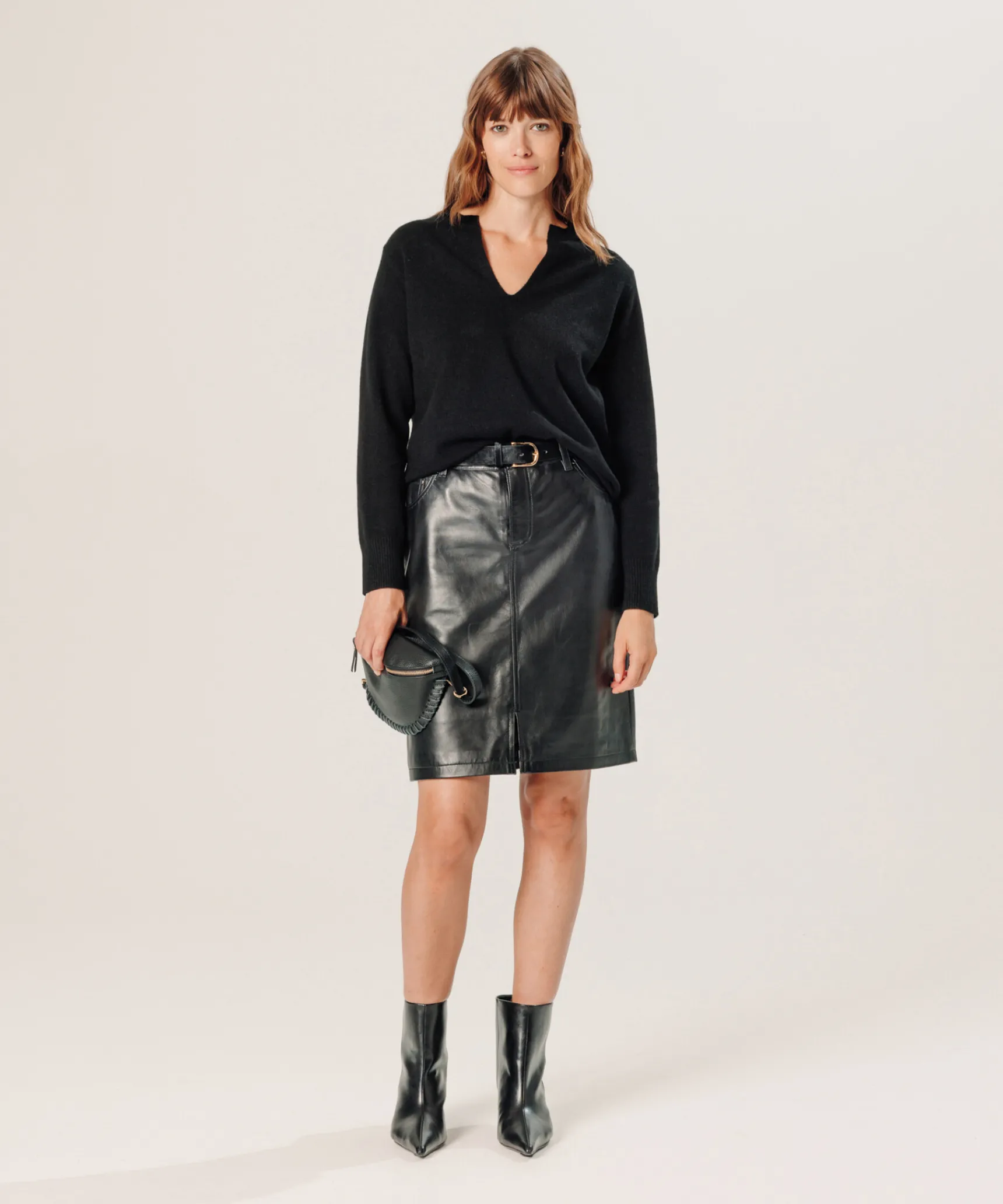 Best Rodier Jupe en cuir noire
