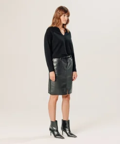 Best Rodier Jupe en cuir noire