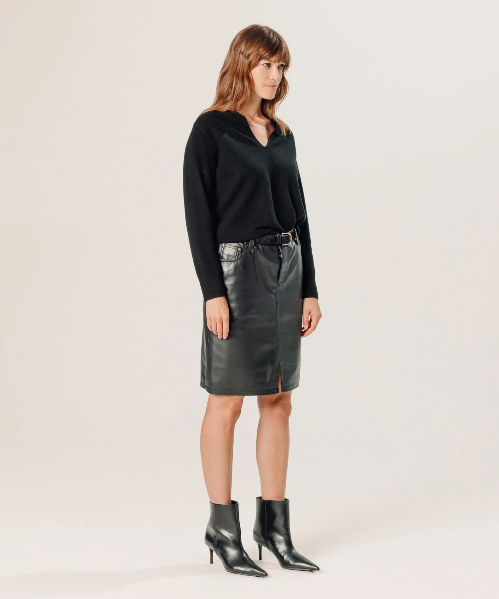 Best Rodier Jupe en cuir noire