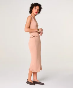 Clearance Rodier Jupe longue brodée rose poudré