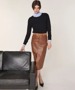 Clearance Rodier Jupe longue droite en cuir marron