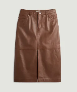 Clearance Rodier Jupe longue droite en cuir marron