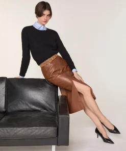Clearance Rodier Jupe longue droite en cuir marron