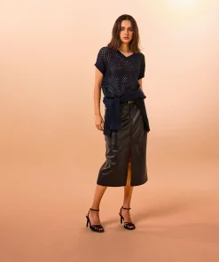 Discount Rodier Jupe longue droite en cuir noire