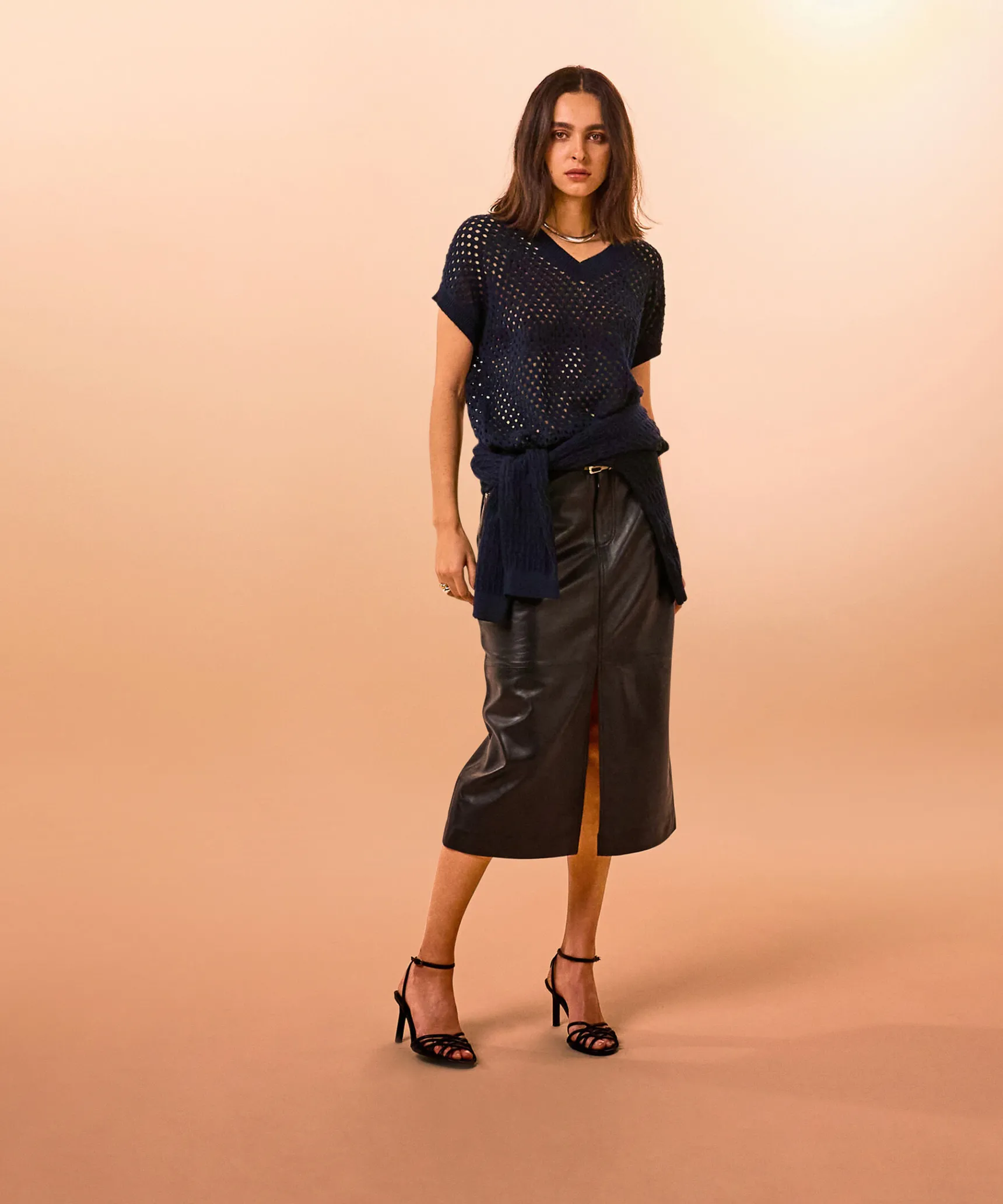 Discount Rodier Jupe longue droite en cuir noire