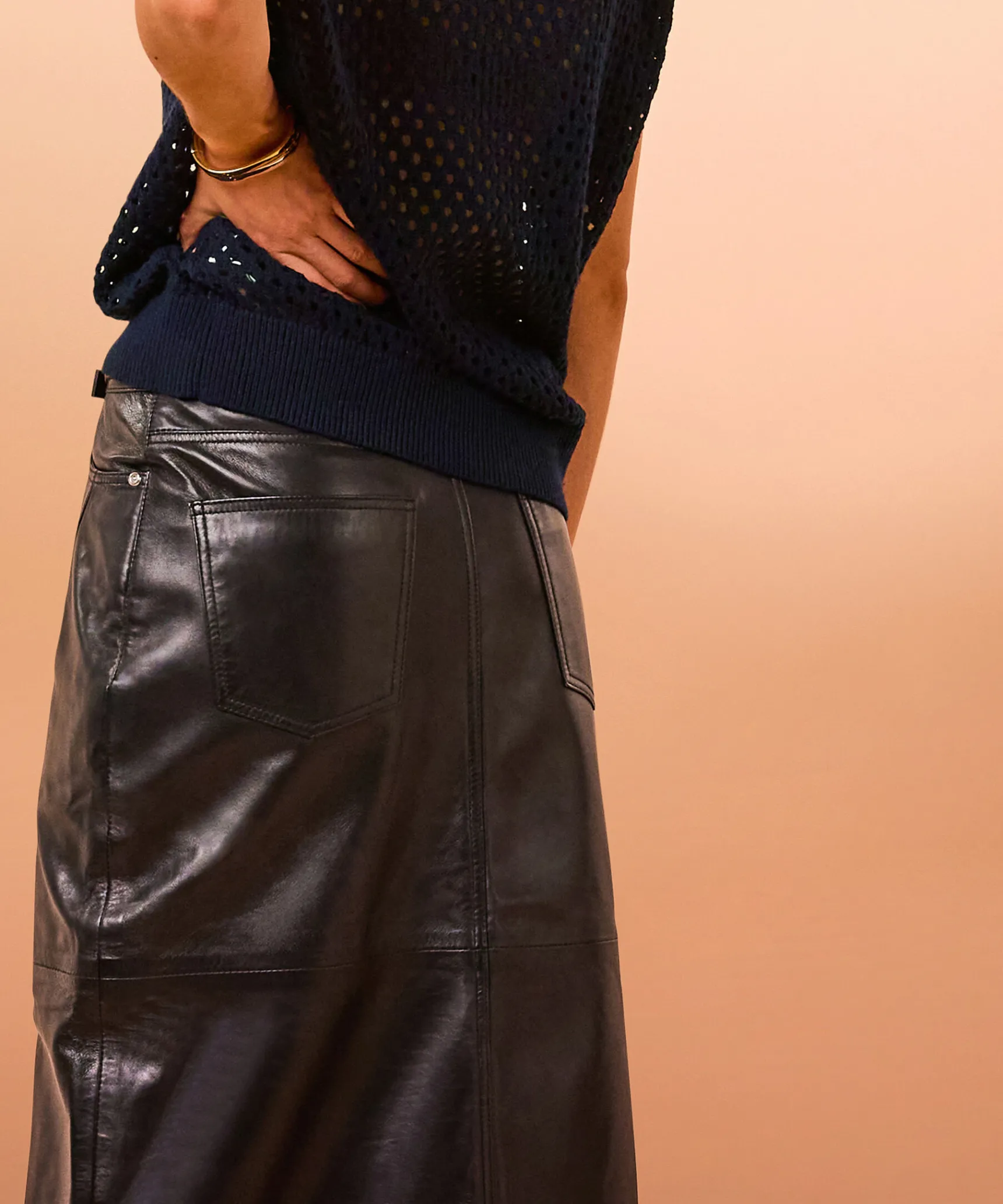 Discount Rodier Jupe longue droite en cuir noire