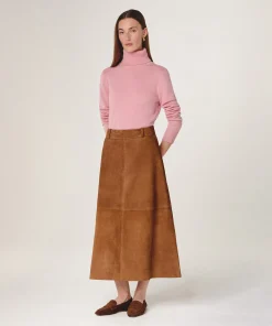 Sale Rodier Jupe longue en cuir de chèvre velours camel