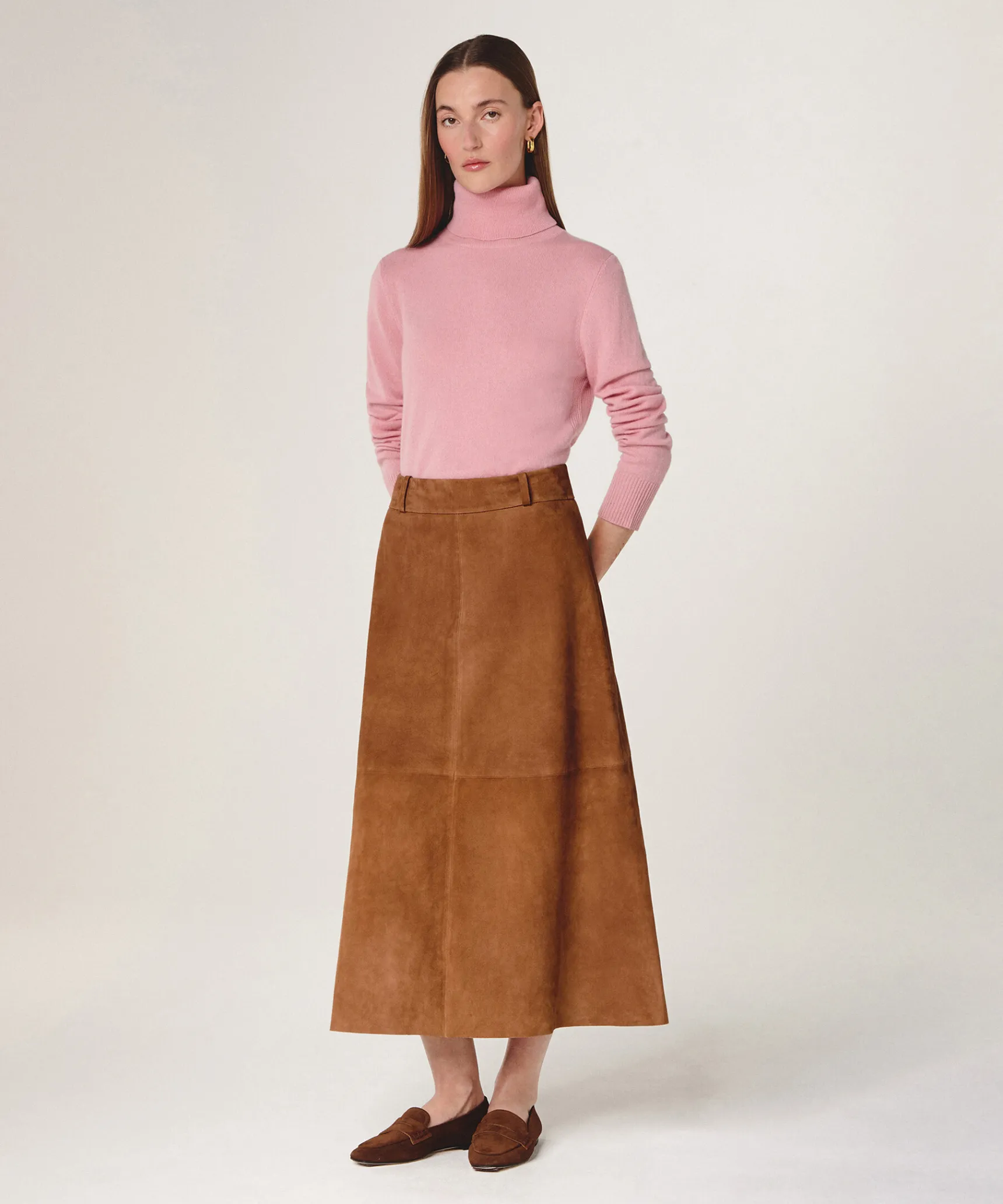 Sale Rodier Jupe longue en cuir de chèvre velours camel