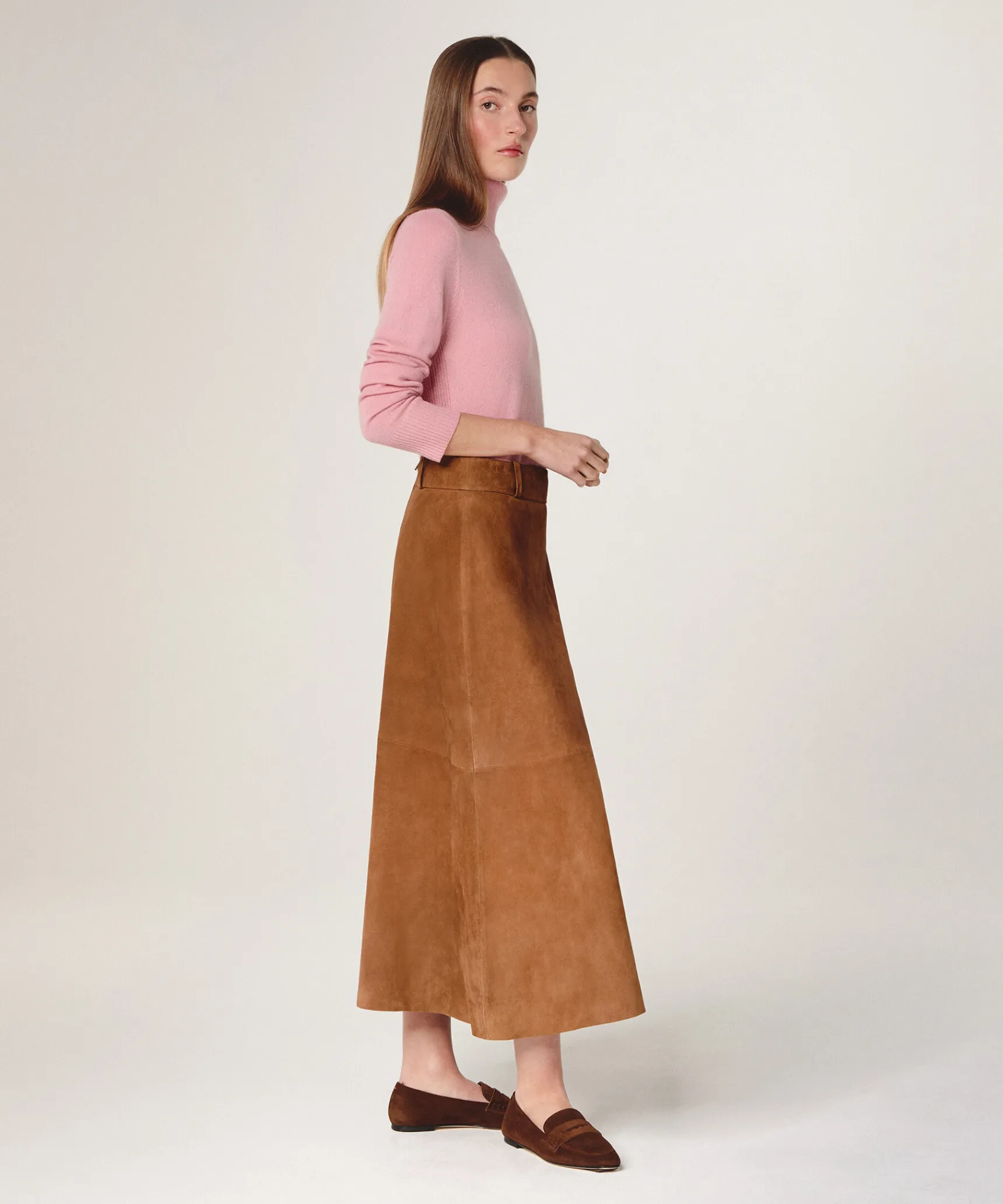 Sale Rodier Jupe longue en cuir de chèvre velours camel