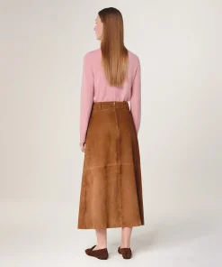 Sale Rodier Jupe longue en cuir de chèvre velours camel