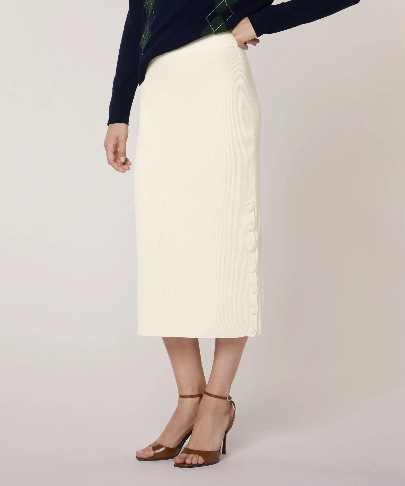 Hot Rodier Jupe longue en maille blanc écru