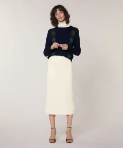 Hot Rodier Jupe longue en maille blanc écru