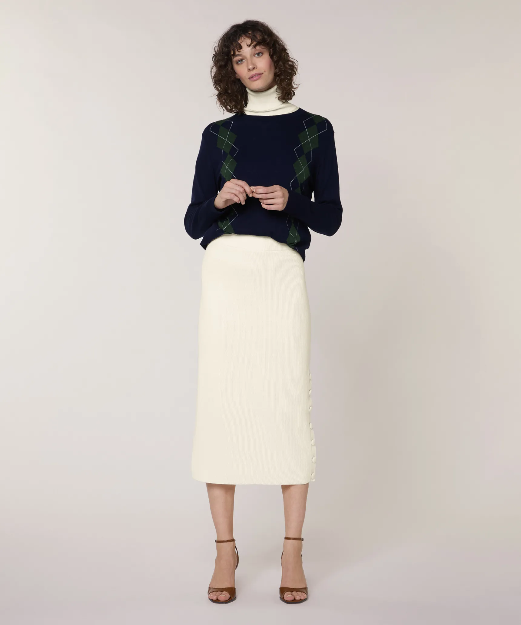 Hot Rodier Jupe longue en maille blanc écru