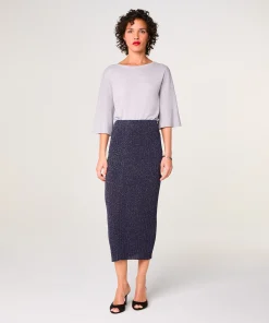 Clearance Rodier Jupe longue en maille lurex bleu marine