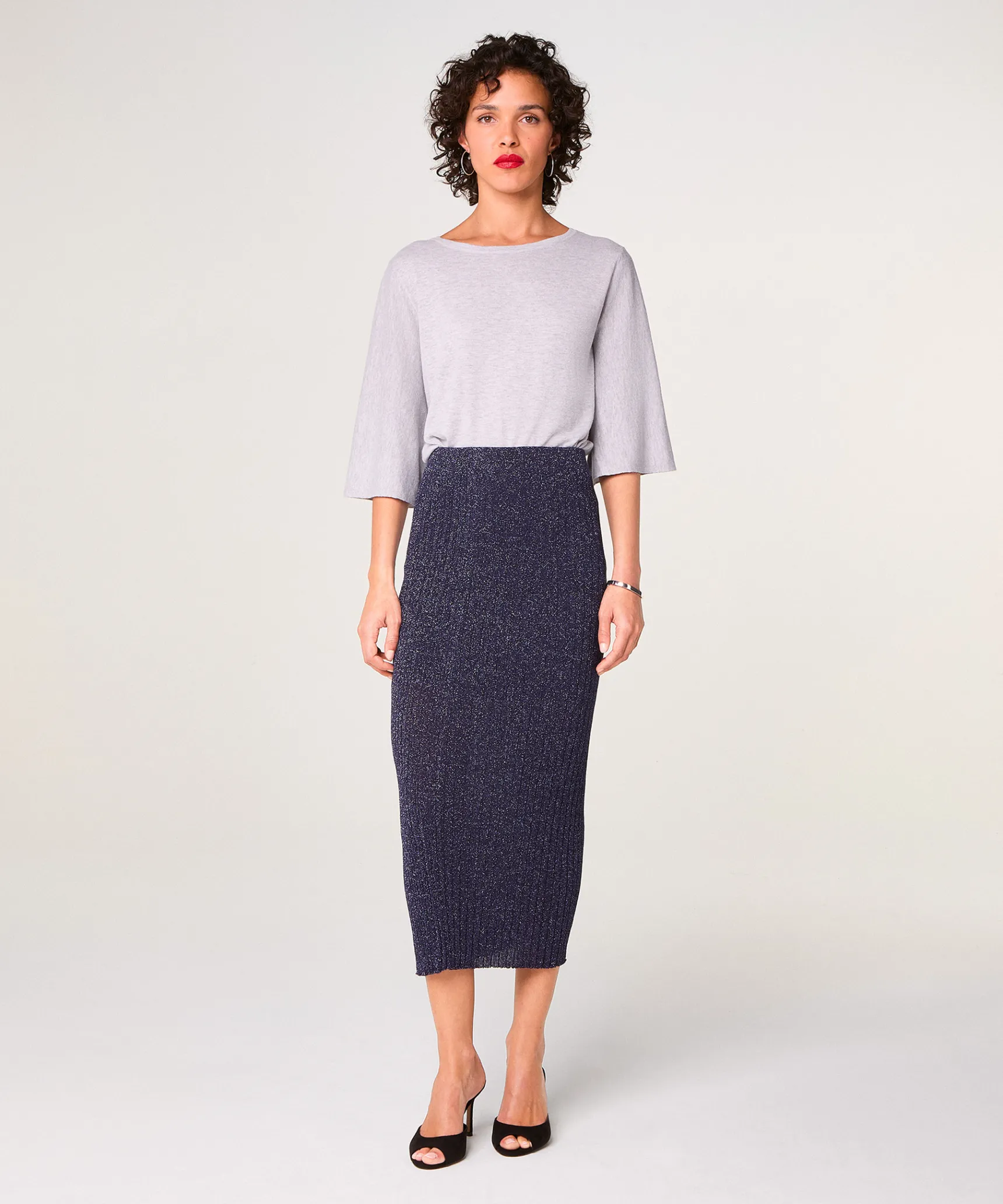 Clearance Rodier Jupe longue en maille lurex bleu marine