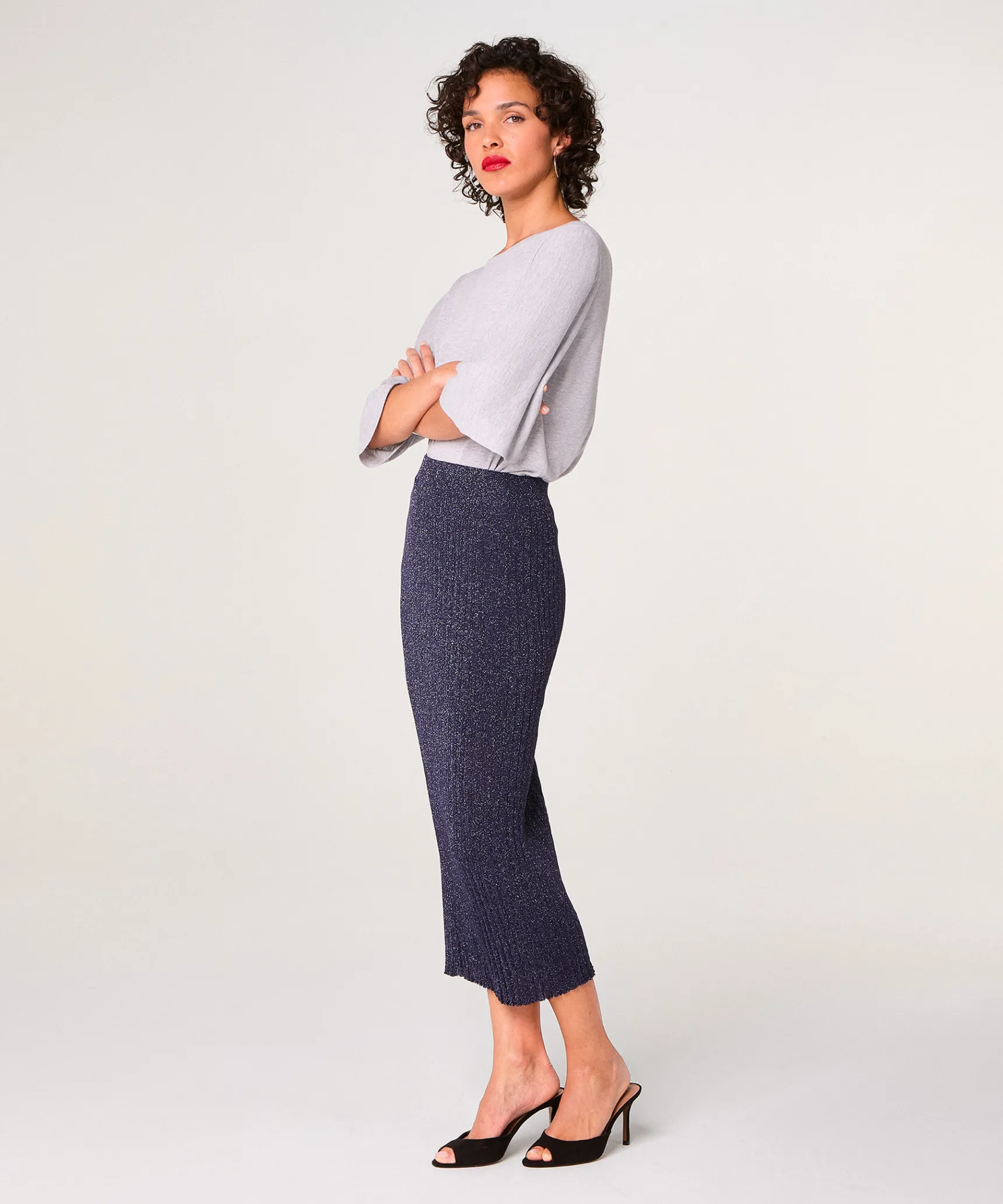 Clearance Rodier Jupe longue en maille lurex bleu marine