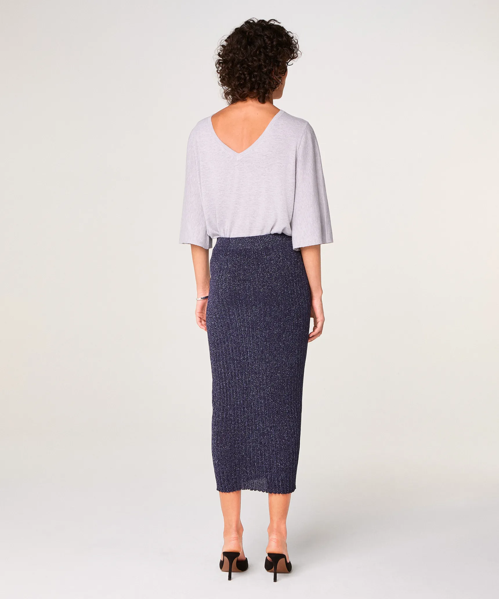 Clearance Rodier Jupe longue en maille lurex bleu marine