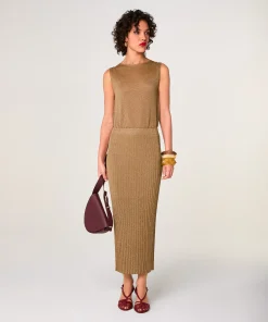 Online Rodier Jupe longue en maille lurex marron moka