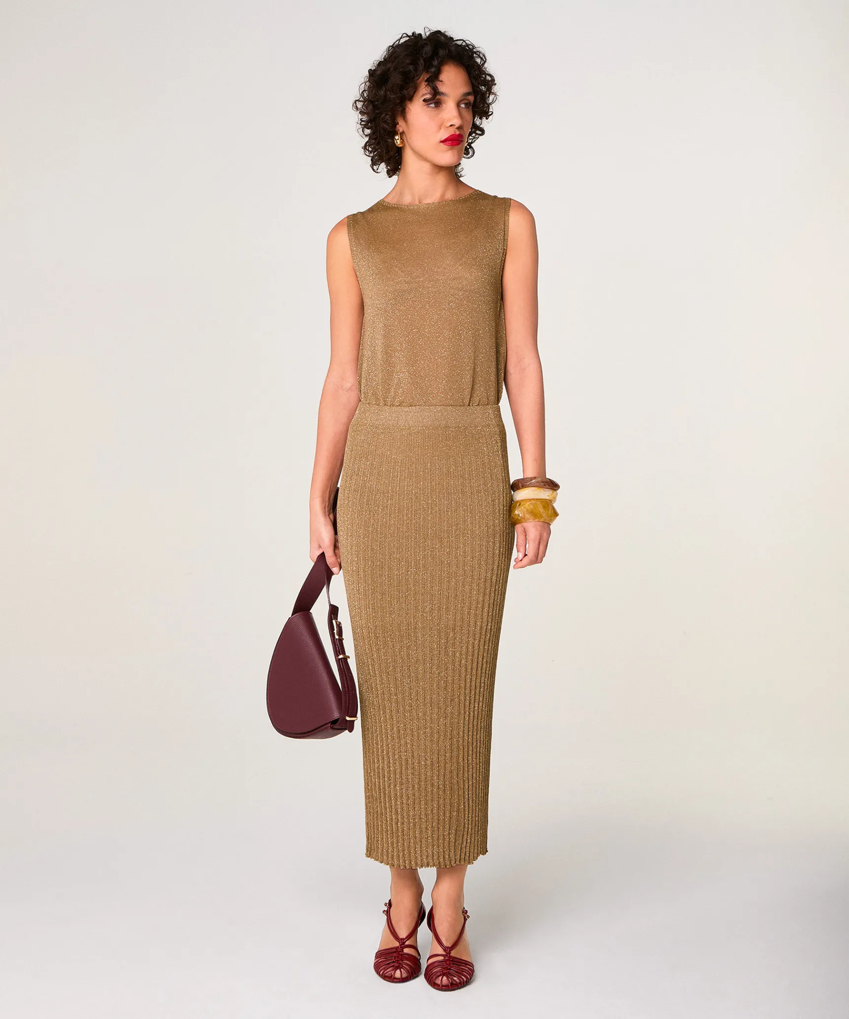 Online Rodier Jupe longue en maille lurex marron moka