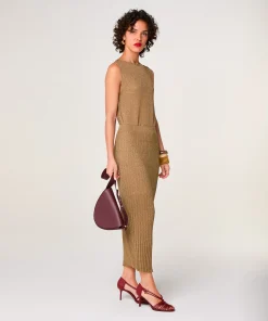 Online Rodier Jupe longue en maille lurex marron moka