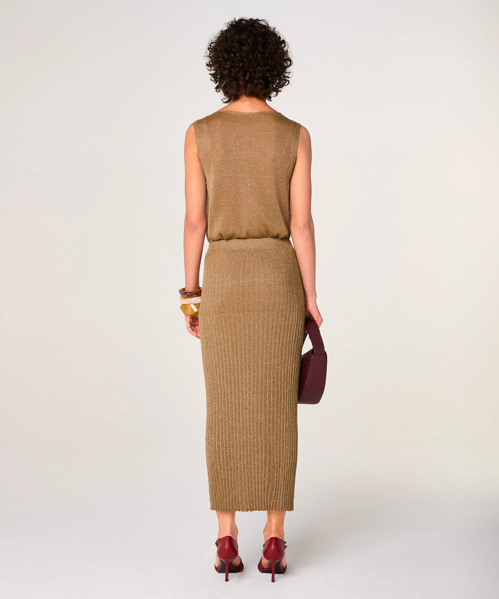 Online Rodier Jupe longue en maille lurex marron moka