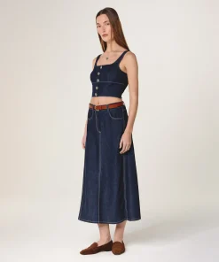 Online Rodier Jupe longue jean bleu denim