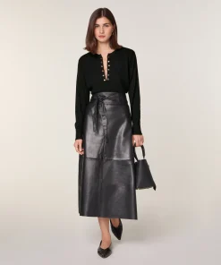 Sale Rodier Jupe longue évasée en cuir noire