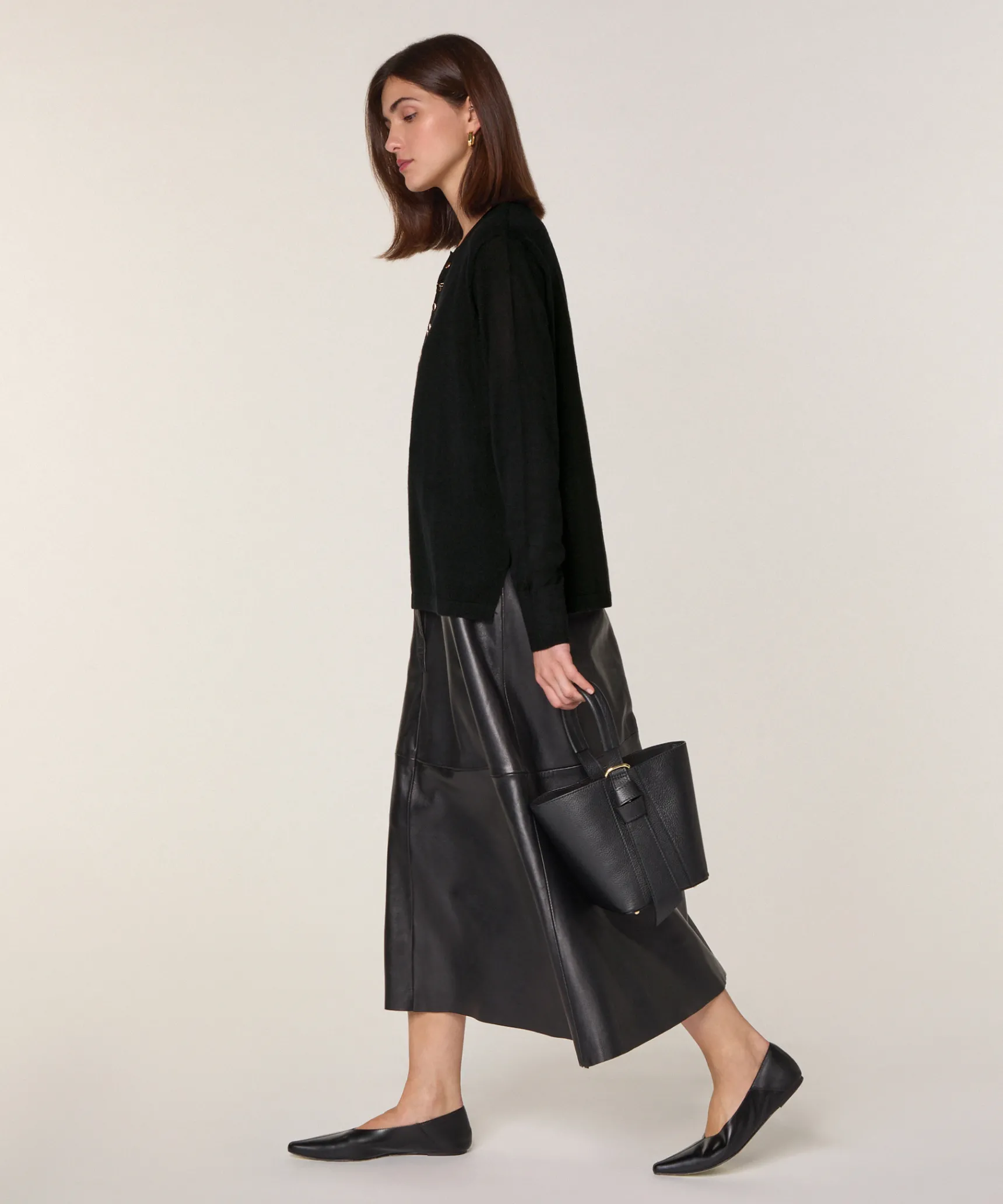 Sale Rodier Jupe longue évasée en cuir noire