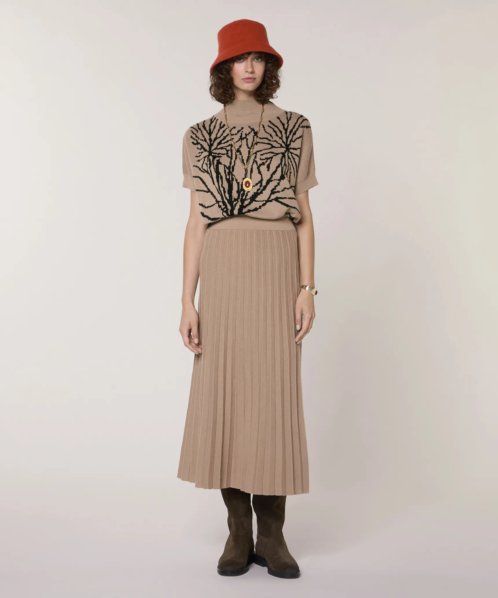 Online Rodier Jupe plissée en maille marron moka