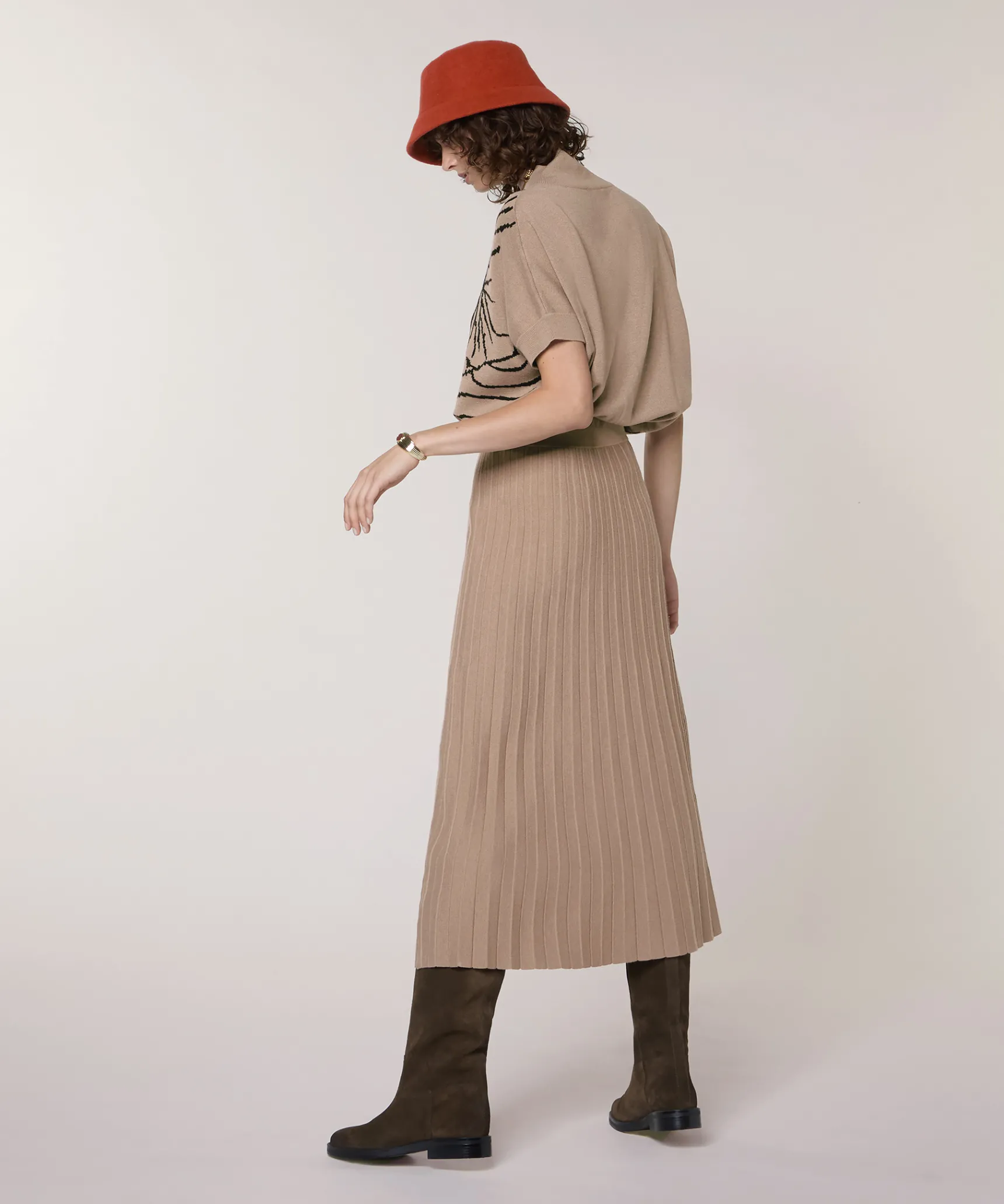 Online Rodier Jupe plissée en maille marron moka