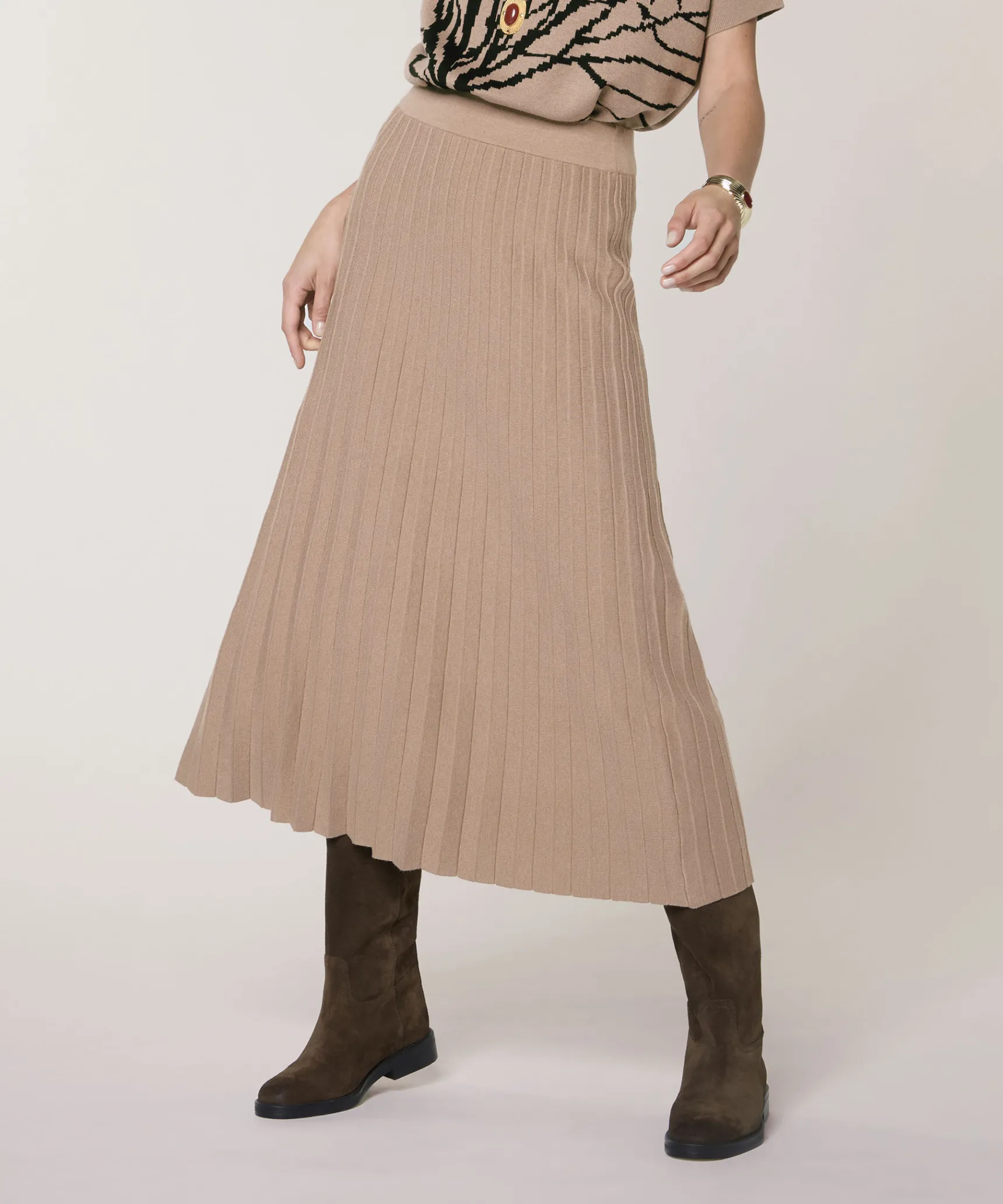 Online Rodier Jupe plissée en maille marron moka