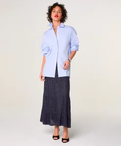 Best Rodier Jupe plissée longue en maille lurex bleu marine
