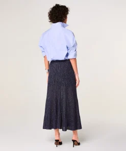Best Rodier Jupe plissée longue en maille lurex bleu marine