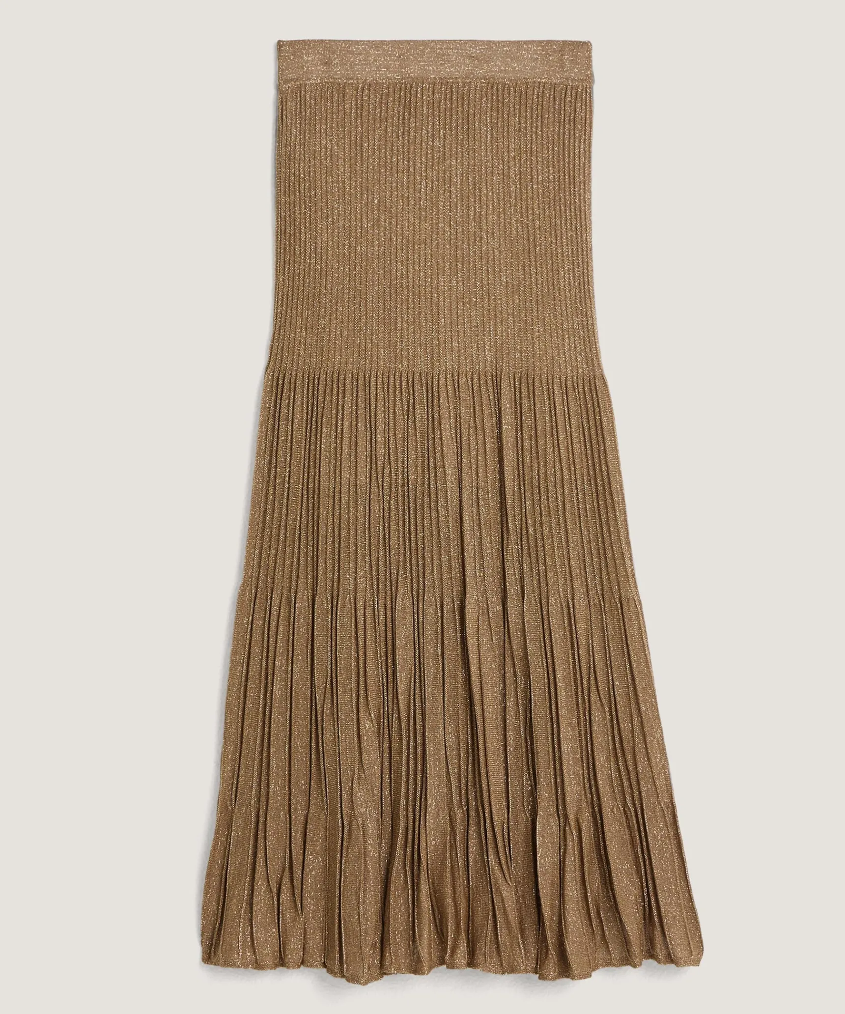 Rodier Jupe plissée longue en maille lurex marron moka