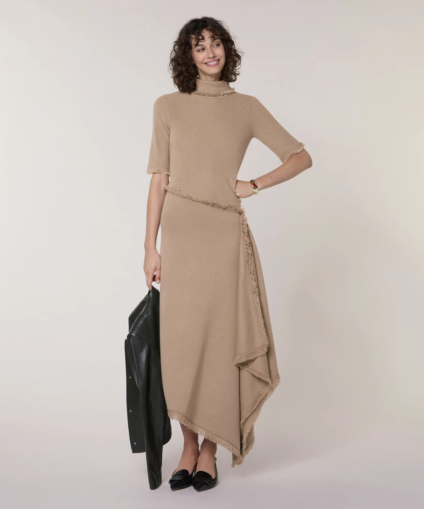 Rodier Jupe portefeuille en maille marron moka